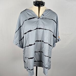 Bloomchic T-Shirt Women's 3X Gray Black Stripe V-Neck Elbow Sleeve Plus Size NWT